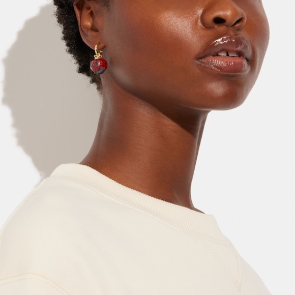 Disney X Coach Poison Apple Huggie Earrings 12KGold Plated Brass w/Resin NIB NWT - Picture 6 of 6